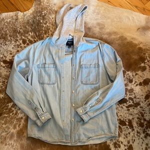 Forever 21 Denim shirt jacket with hood.